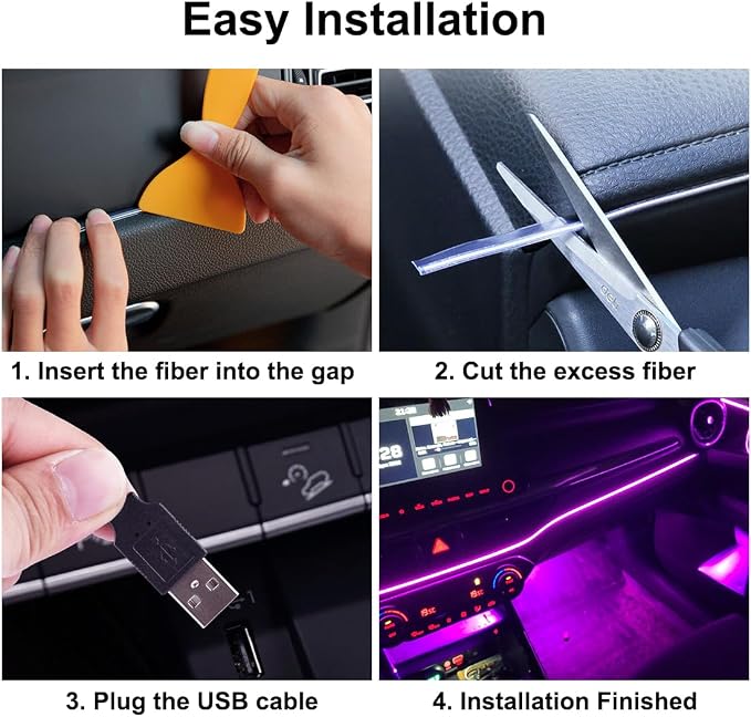 EL Wire Interior Car LED Lights, 16.5FT USB Ambient Lighting Strip, Purple | Neon Glowing Strobing Electroluminescent Wire, 6mm Sewing Edge, Inside Car Lighting Accessories - Image 5