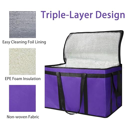 Bodaon Insulated Food Delivery Bag, XXX-Large Grocery Bags, Purple, 1-Pack | Meal Grocery Tote Insulation Bag for Catering/Drivers for Hot and Cold Food, Commercial, Large Capacity Reusable Warming Bag - Image 5
