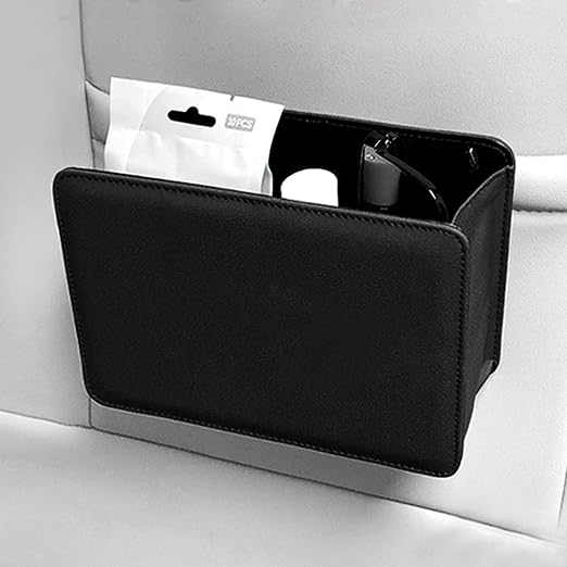 Accmor Car Trash Can, Leather Vehicle Trash Bin Car Dustbin Garbage Organizer Holder with 30 Pcs Trash Bags, Foldable Hanging Mini Cars Storage Bag Container for Auto, SUV (Black) - Image 3