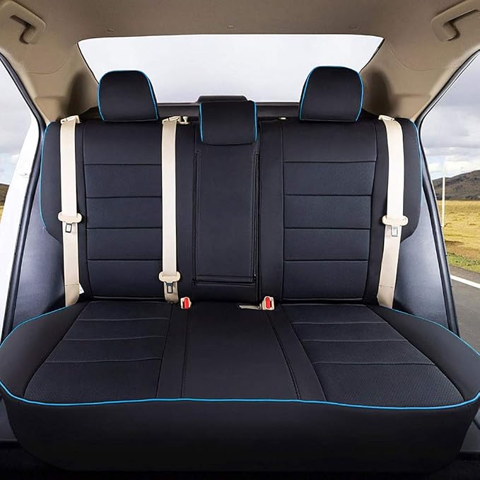EKR Corolla Seat Covers Custom Fit for Toyota Corolla 2014 2015 2016 2017 2018 2019 L/LE Series Sedan,Leather Car Seat Cover Full Set for SUV-Faux Leather(Black with Blue Trim) - Image 4
