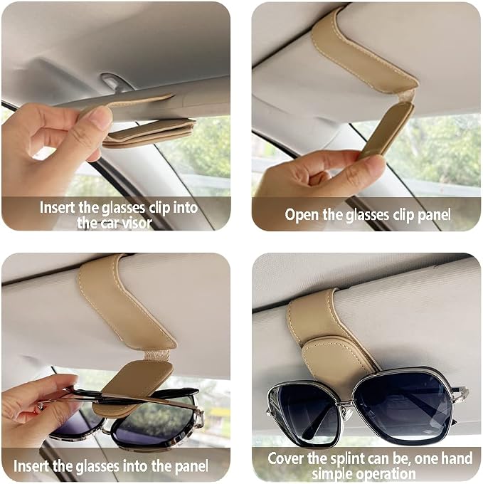 Sunglass Holder for Car, Magnetic Leather Eyeglass Hanger Clip for Car Sun Visor, Sunglasses Holder and Ticket Card Clip for Car Visor Accessories (1Pack Beige) - Image 5