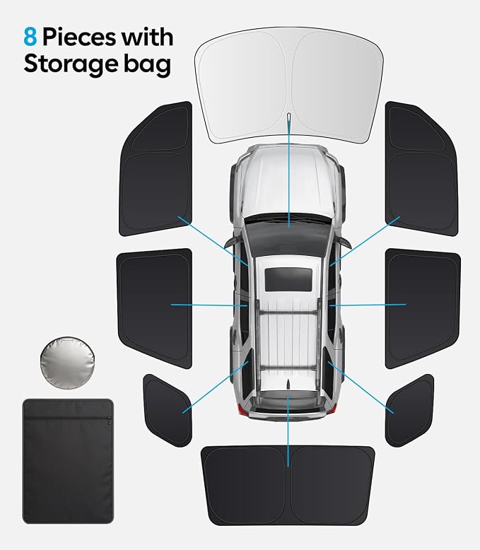 Wigoo 2026 8PC Full Set Window Sunshade for Toyota 4Runner 2010-2024 | 7-Layer Cooler & Blacker, Ice-Crystal Tech, Full Set Shades With Windshield for Sun Block, Camping Accessories - Image 9