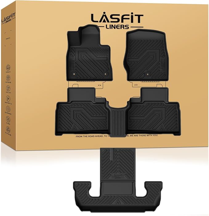 LASFIT Floor Mats for Ford Explorer 2026 2025 2024 2023 2022 6 Seats | Custom Fit All Weather TPE Protector 3 Rows SUV Car Floor Liners, Easy Clean Anti Slip Waterproof Accessories 4pcs Black by LASFIT