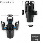 Car Cup Holder Expander, 360° Rotatable Dual Cup Holder Insert, Adjustable 7-16cm Large Drink Holder for Yeti Hydro Flask, Anti-Vibration 2-Tier Vehicle Cup Organizer for Most Car Interior - Image 6