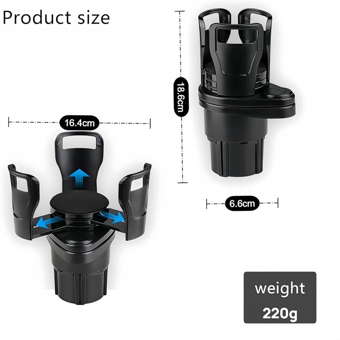 Car Cup Holder Expander, 360° Rotatable Dual Cup Holder Insert, Adjustable 7-16cm Large Drink Holder for Yeti Hydro Flask, Anti-Vibration 2-Tier Vehicle Cup Organizer for Most Car Interior - Image 6