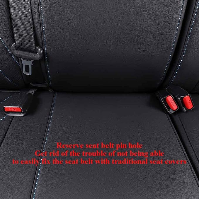 EKR Tacoma Seat Covers Custom Fit for Toyota Tacoma 2016 2017 2018 2019 2020 2021 2022 2023 Double Cab/Crew Cab -Truck Seat Covers for Car Full Set,Faux Leather (Black with Blue Trim) - Image 5