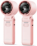 KIMMOO 2 Pack Pink Portable Handheld Turbo Fan-100 Speeds,Powerful 20000 RPM, 12Hrs Cooling, USB Rechargeable Mini Hand Held Personal Fan for Travel Makeup Outdoor Indoor by KIMMOO