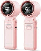 KIMMOO 2 Pack Pink Portable Handheld Turbo Fan-100 Speeds,Powerful 20000 RPM, 12Hrs Cooling, USB Rechargeable Mini Hand Held Personal Fan for Travel Makeup Outdoor Indoor by KIMMOO