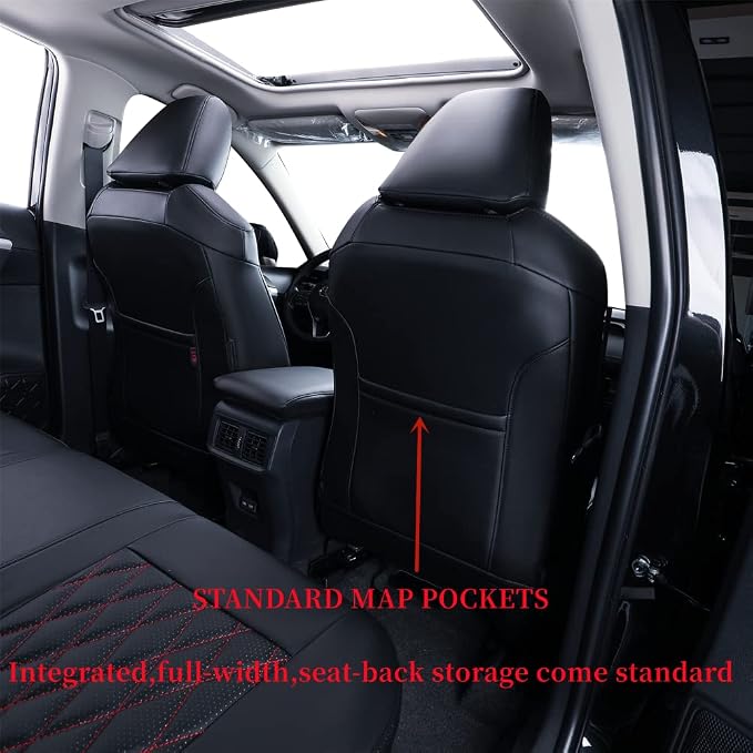 coverdream Corolla Seat Covers Full Set for 2020-2025 2026 Toyota Corolla SE and 2023-2026 XSE,Luxury Leather Car Seat Cover,Fully Covered,Waterproof Car Seat Protector(Black & Red Line) - Image 4