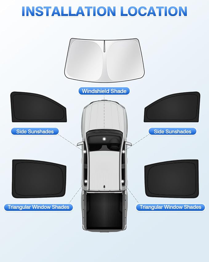 Canvcle Sunshades for 2023-2025 2026 Chevrolet/Chevy Colorado Accessories Windshield Sun Shade Side Rear Window Shade Cover Sun Visor Shield Privacy Protection Keep Vehicle Cool Black 5PCS - Image 5