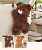 Tissue Box Cover Plush Tissue Box Holder for Car, Home, Decorative Holder/Organizer for Bathroom Vanity Countertop, Nightstands, Office Desk- Deep Brown Bear - Image 3