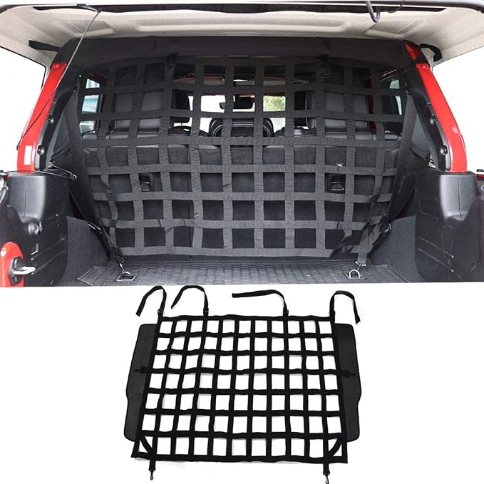 Pet Net Vehicle Safety Mesh Dog Barrier for Jeep Wrangler 4-Door | JK JL 4-Door 2007-2026, Fits Behind Rear Seat, Suitable For Medium, Large Pets, Easy To Install by BESTAOO