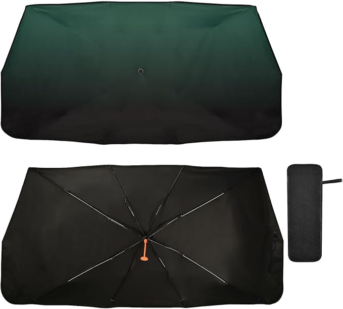 Dark Green Black Car Sun Shade Windshield Car Umbrella Foldable Uv Ray Reflector Front Window Sun Shade Visor Shield Cover by Wudan