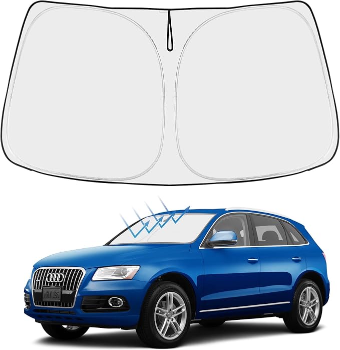 Proadsy Custom Fit 2010-2017 Audi Q5 Windshield Sun Shade, Blocks Heat | 240T Heat Shield, Drops Temp 54°F, Blocks 99% UV, Prevents Dashboard Cracking, Summer Parking & Beach Trips, Easy Twist-Fold by Proadsy