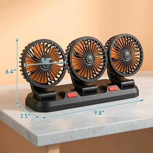 Triple-Head Car Fan, 12V Portable Vehicle Fan with 360° Rotation & Quiet Motor, 3-Speed Adjustable Air Circulator for Car Truck SUV RV, Cigarette Lighter Plug & Play - Image 6
