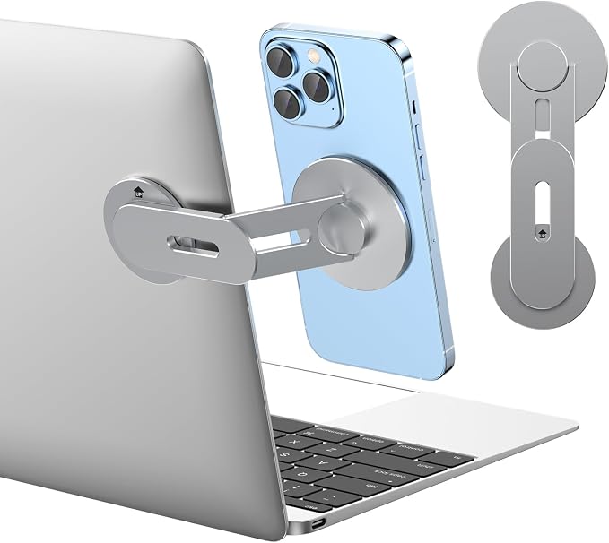 Magnetic Phone Holder for Laptop, MagSafe Laptop Phone Mount for iPhone 17/16/15/14/13/12 & All Phones, 180°Adjustable Magnetic Phone Holder for Tesla Monitor (Gray) by Magnetic