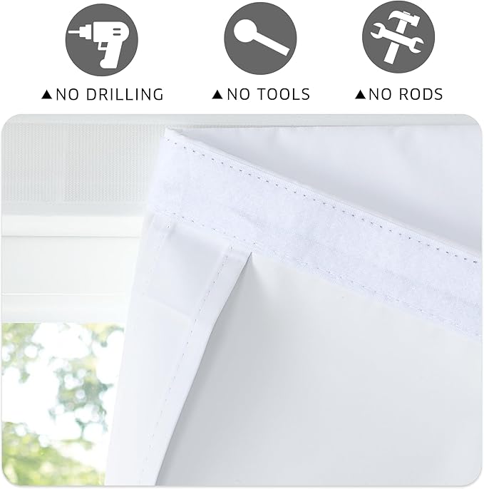 RYB HOME 100% Blackout Door Curtains, French Door Window Cover, Pure White | Self Adhesive, Privacy Glass Window Blind, Small Window Drape, Thermal Insulated, W34 x L40, 1 Panel - Image 7
