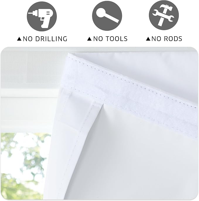 RYB HOME 100% Blackout Door Curtains, French Door Window Cover, Pure White | Self Adhesive, Privacy Glass Window Blind, Small Window Drape, Thermal Insulated, W26 x L40, 1 Panel - Image 7