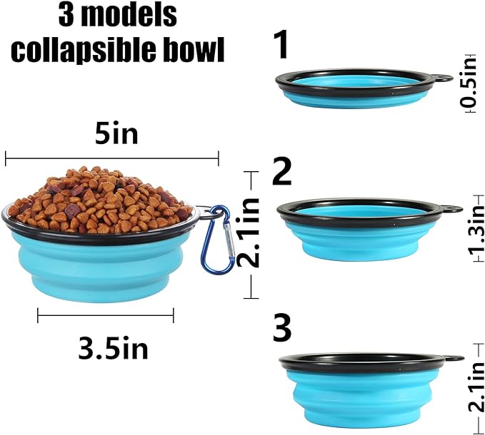 SLSON Collapsible Bowl with Cover Lids,2 Pack Dog Travel Bowls Portable Foldable Cat Water Dish Bowl for Pets Walking Parking Camping (Light Blue and Green, Small) - Image 3