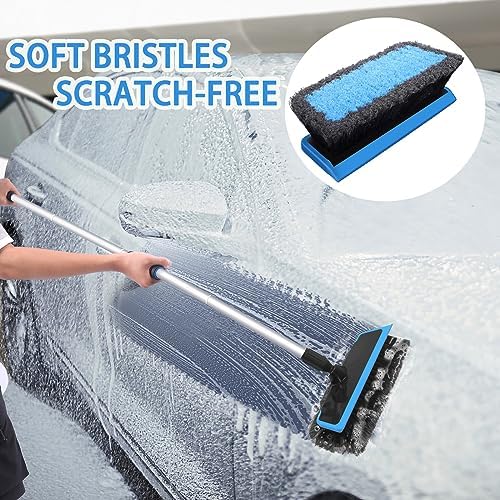 Wontolf 62'' Car Wash Brush with Long Handle, Scratch-Free Soft Bristles Sturdy Car Wash Mop Kit, Complete Car Cleaning Brush Kit Wash Mitt Towel Windshield Squeegee Wheel Tire Brush for Car Truck RV - Image 2