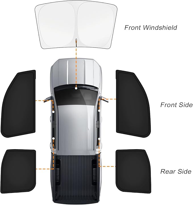KUST Car Window Shades for Ford F-150 2021-2025 2026 (4-Door) F150 Accessories Windshield Sun Shade Side Window Cover UV Block Privacy Protection for Camping Blackout Rear Back Full Set 5PCS - Image 8