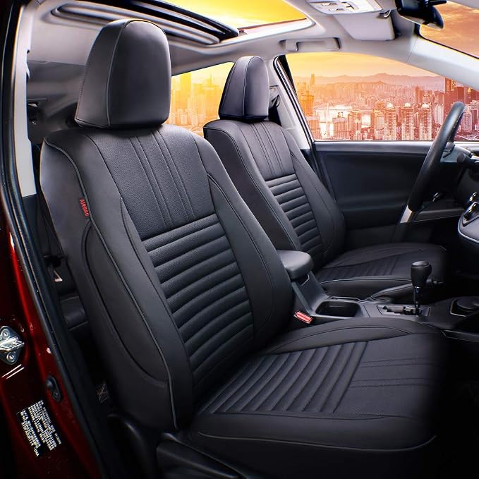 EKR Rav4 Seat Covers Custom Fit for Toyota Rav4 LE(NOT for Hybrid) 2013 2014 2015 2016 2017 2018,Leather Car Seat Cover for Trucks SUV Full Set,Faux Leather(Black) by EKR