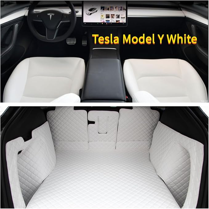 Compatible with Tesla Model Y 5-Seater 2026 Juniper Launch Edition Water Trunk Liner – White Full Coverage Cargo Mat+Backseat Protector+High Side Panels+Door Sill Protector(White) - Image 2