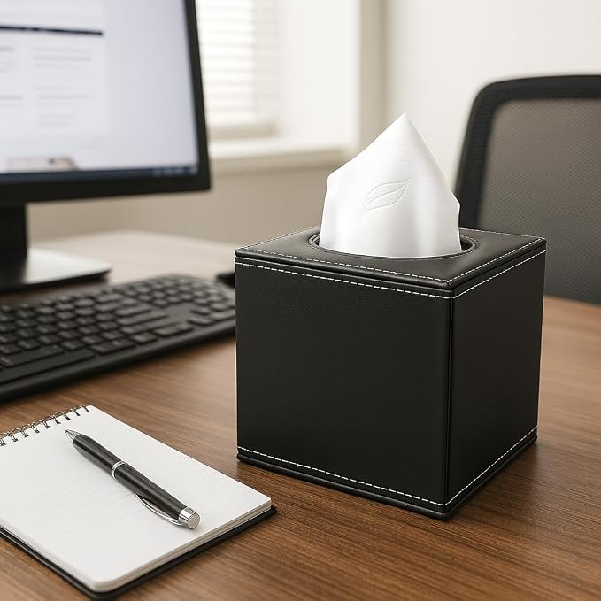 PU Leather Tissue Box Cover with Magnetic Bottom – Square Cube Dispenser for Home, Office, Car, Hotel – Modern Tissue Holder Square for Kleenex, Stylish 5.3″*5.3″*5.8″ - Image 2