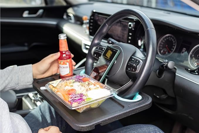 2-in-1 Steering Wheel Tray Table & Car Desk - Mint Ring | Car Table Tray for Parked Laptop Work, Meals, Cup Holder Use, Wheel Covers, Pickups, SUVs, and Travel Breaks - Image 6