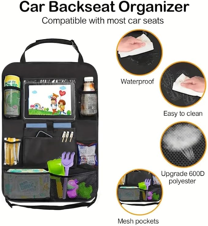 Car Backseat Organizer, Kids Seat Pockets, Back Seat Protector, Durable Strong Straps, Touchable Tablet Holder, Easy Wash, 10 Storage Pockets, 2 Pack Set - Image 5