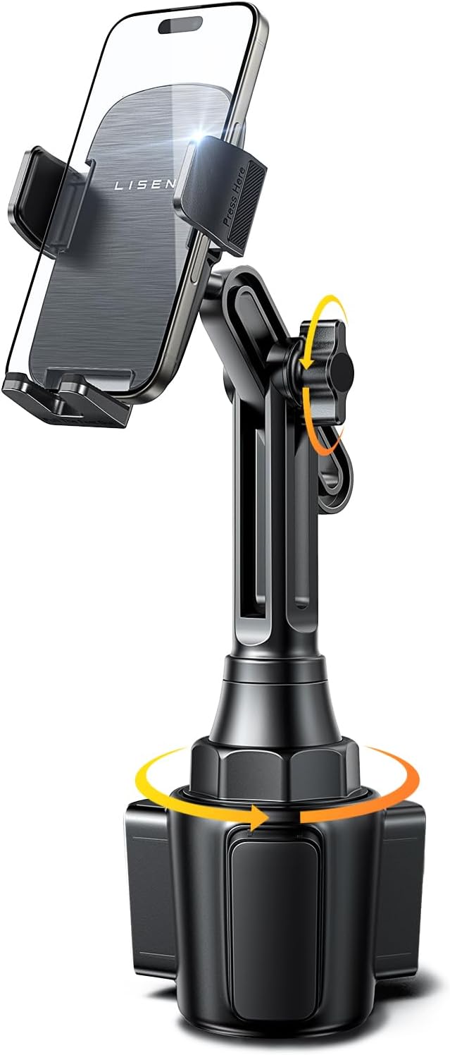 LISEN [Upgraded Version Cup Holder Phone Holder for Car, Universal 360° Adjustable Long Neck Car Phone Mount Golf Cart Truck Jeep, Compatible with iPhone Samsung Google & All 4.0-7.0 '' Phones by Lisen