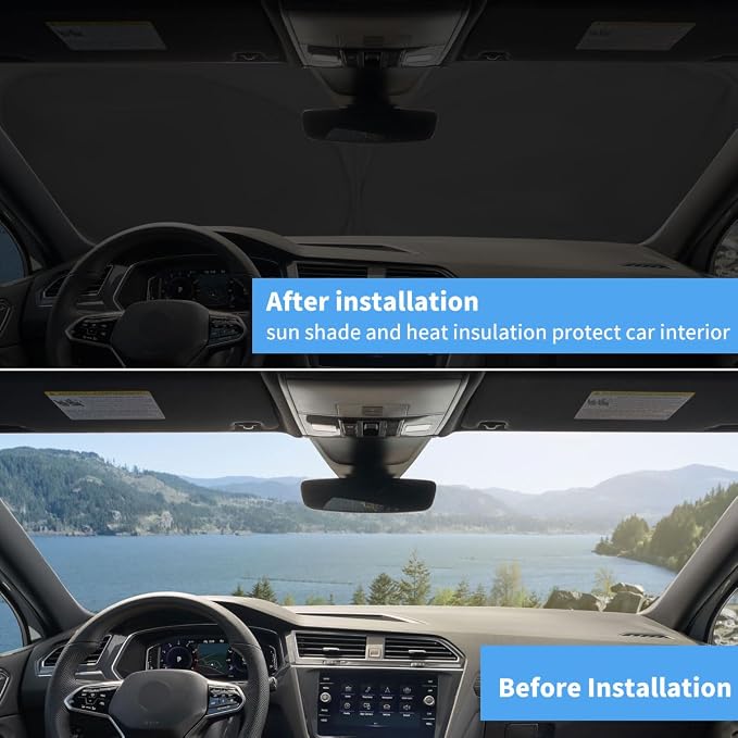 Windshield Sun Shade Car Sunshade Accessories for 2018 2019-2026 VW Tiguan | HOHUIGO Preferred Premium Front Window Shade Car Sun Visor UV Protector Fit Volkswagen Tiguan SUV Heat shield Cover - Image 6