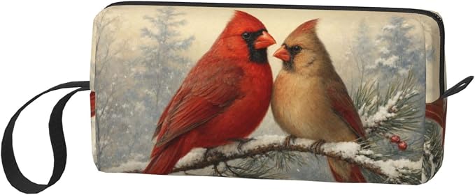 Cardinal Pair on Snowy Pine Makeup Bag for Women, Cosmetic Pouch | Double-Sided Winter Cardinal Cosmetic Organizer with Foam Padding for Women, Travel, Gym, School, and Daily Storage - Image 2