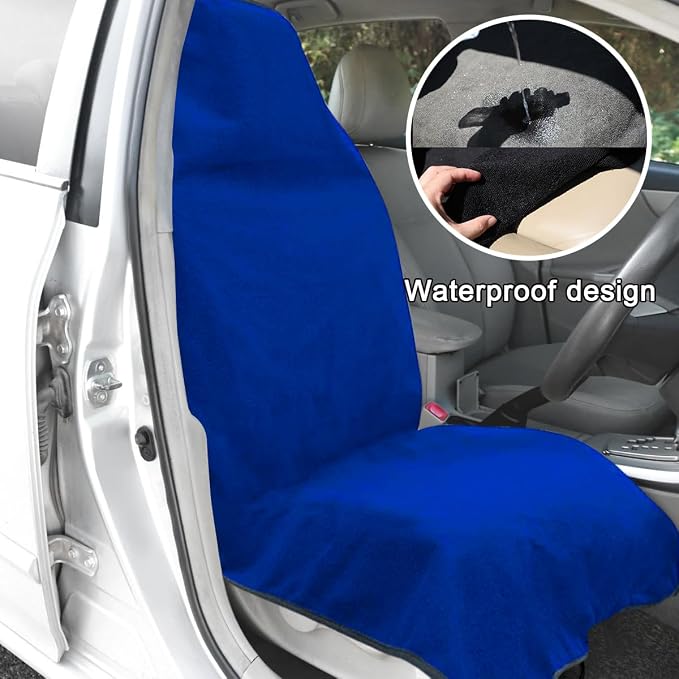 DXNQ Waterproof Car Towel Seat Cover, Sweating Non-Slip Premium Towel Carseat Cover Protector, Universal Soft Machine Washable Car Truck SUV Front Seat Cover for Gym Workout Beach Hiking (Blue) - Image 5