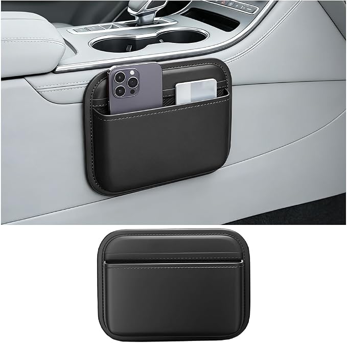 Car Seat Side Pocket Organizer, Self-Adhesive Leather Vehicle Seat Console Storage Pouch Box for Phones, Keys, Pens, Auto Interior Door Organizer Pocket Bag, Universal for Vehicles (Black) by Unknown