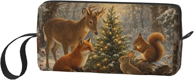 Woodland Christmas Gathering Makeup Bag for Women, Cosmetic Pouch | Double-Sided Woodland Christmas Cosmetic Organizer with Foam Padding for Women, Travel, Gym, School, and Daily Storage - Image 2