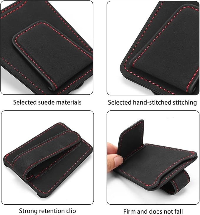 8sanlione Sunglasses Holder for Car, Magnetic Glasses Clip, Black | 3.66x3.0 Inch, Universal fit, sun visors, faux fur surface, 180° rotation, avoid mag cards, car interior accessories - Image 6