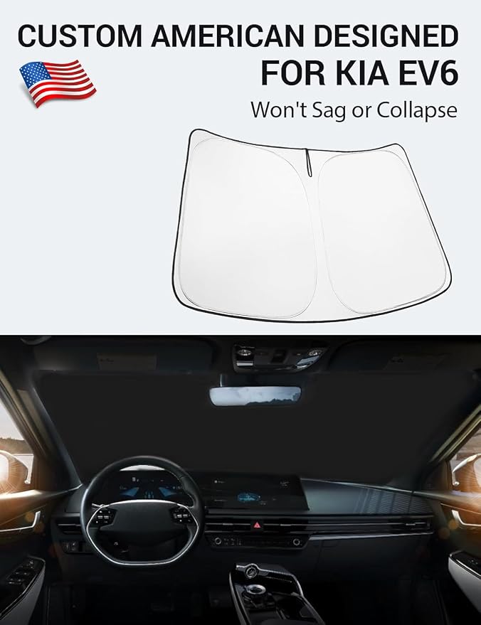 Proadsy Custom Fit 2023-2026 Kia EV6 Windshield Sun Shade, Blocks Heat | 240T Heat Shield, Drops Temp 54°F, Blocks 99% UV, Prevents Dashboard Cracking, Summer Parking & Beach Trips, Easy Twist-Fold - Image 2