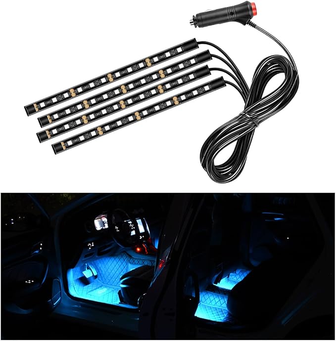 Ohleats Car LED Strip Light, 48 LED RGB Auto Interior Atmosphere Lights, Cigarette Lighter Under Dash Ambient Night Light, Interior Lamp Lighting Kit (Ice Blue, Cigarette Lighter) by Ohleats