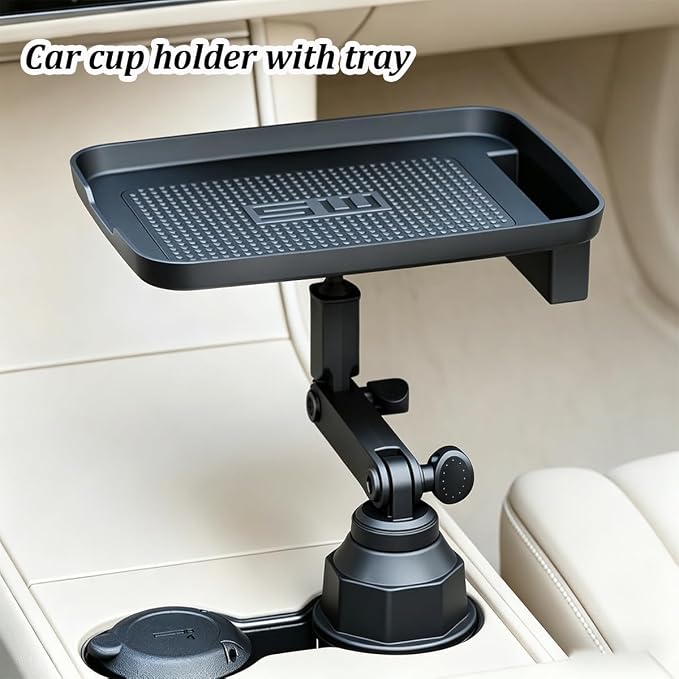 Car Cup Holder Tray, 360° Rotating 8.38" Cupholder Expander Adapter Snack Food Tray with Phone Holder, 2-in-1 Auto Interior Cup Holder Eating Table for Road Trip Travel, Universal Fit - Image 3
