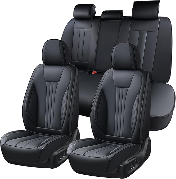 Huidasource Luxury Waterproof Faux Leather Car Seat Covers, Universal Fit for Most Cars, SUVs & Trucks, Airbag Compatible, Easy to Install, Resist Spills, Dirt and Wear for Daily Use, Black by Huidasource