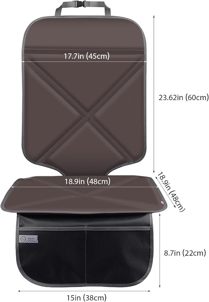 Viaviat Car Seat Protector Leather Waterproof Child Safety Seat Protector Cover with Thick Pad and 2 Large Pockets Durable Kick Mat for All Auto Seat (Brown) - Image 4