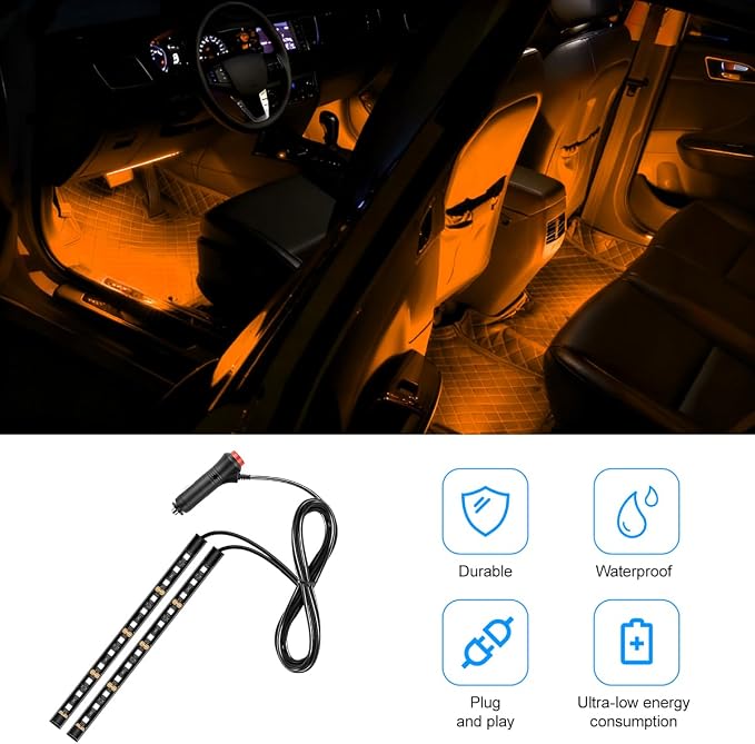 Car LED Strip Light, 12V 24 LED Vehicle Under Dash Neon Ambient Night Decor Lamp with Cigarette Lighter Plug, Automotive Interior Lighting Accessories, Universal for SUV Truck Sedan (Orange) - Image 5