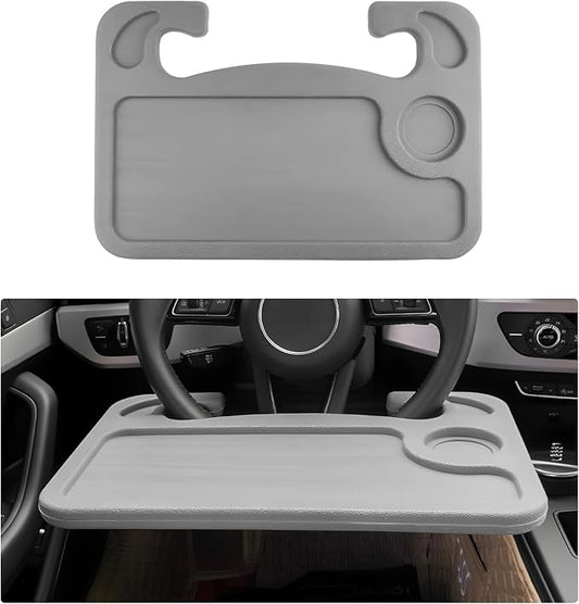 2 in 1 Car Steering Wheel Desk, Multipurpose Auto Table with Cup Holder and Pen Slot, Portable Double Sided Design Steering Wheel Tray for Eating & Work, Car Accessories (Gray) by Unknown
