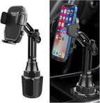 Car Cup Phone Holder, 360° Rotation with Long & Adjustable Neck | Secure side grips, stylish carbon fiber texture, auto interior smartphone expander mount accessories, universal fit by Unknown