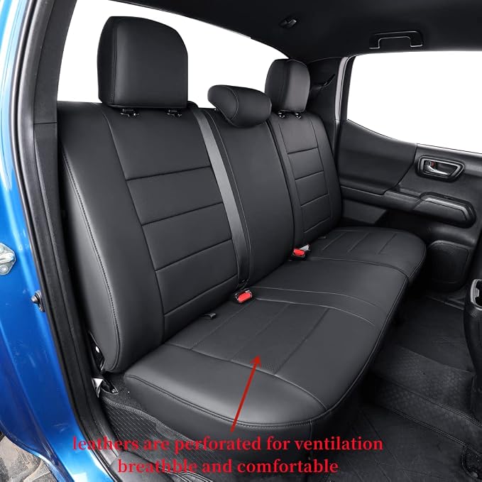 Tacoma Seat Covers Custom Fit for 2016-2023 Toyota Tacoma Access Cab/Xtra Cab SR SR5,Fully Covered Waterproof Faux Leather Truck Seat Protector-Full Set (Black) - Image 6