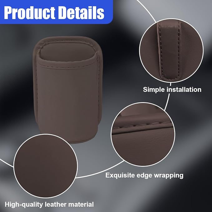 Leather Car Cup Holder, Hanging Automotive Back Seat Bottle Holders, Scratch-Resistant Vehicle Door Drink Holder, Clip-On Auto Organizer Accessories for Soda Cans, Coffee (Brown) - Image 3