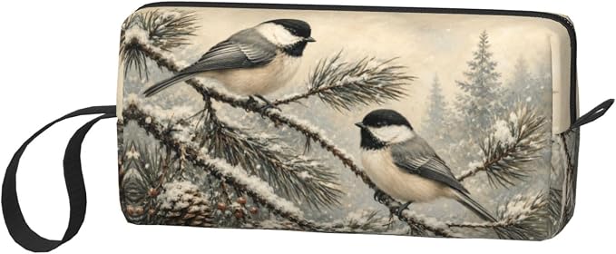 Chickadee Pair on Snowy Pine Makeup Bag for Women, Cosmetic Pouch | Double-Sided Winter Chickadee Cosmetic Organizer with Foam Padding for Women, Travel, Gym, School, and Daily Storage - Image 2