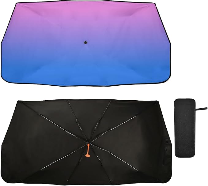 Pink Blue Car Sun Shade Windshield Car Umbrella Foldable Uv Ray Reflector Front Window Sun Shade Visor Shield Cover by Wudan