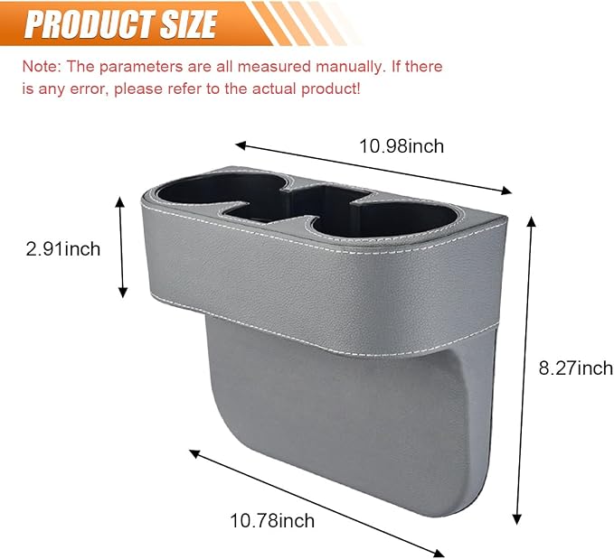 Car Cup Holder, PU Leather Auto Seat Gap Filler Organizer (Gray) | Multifunctional Vehicle Cup Drink Holder, Front Console Storage Box for Coin Cellphone Sunglasses, Universal Car Accessories - Image 2